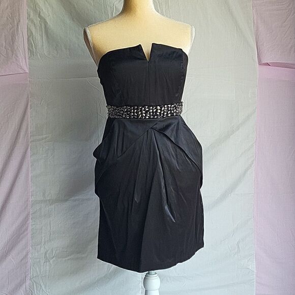 City Triangles Black Strapless Dress Beaded Belt Tie Back Size 9‎ - Picture 1 of 7
